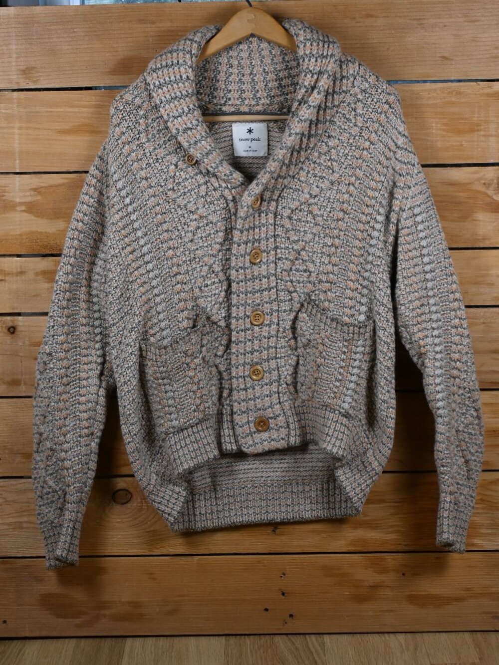 Snow Peak Alpaca Wool Blend Cable Knit Shawl Collar Cardigan  - Men's MD